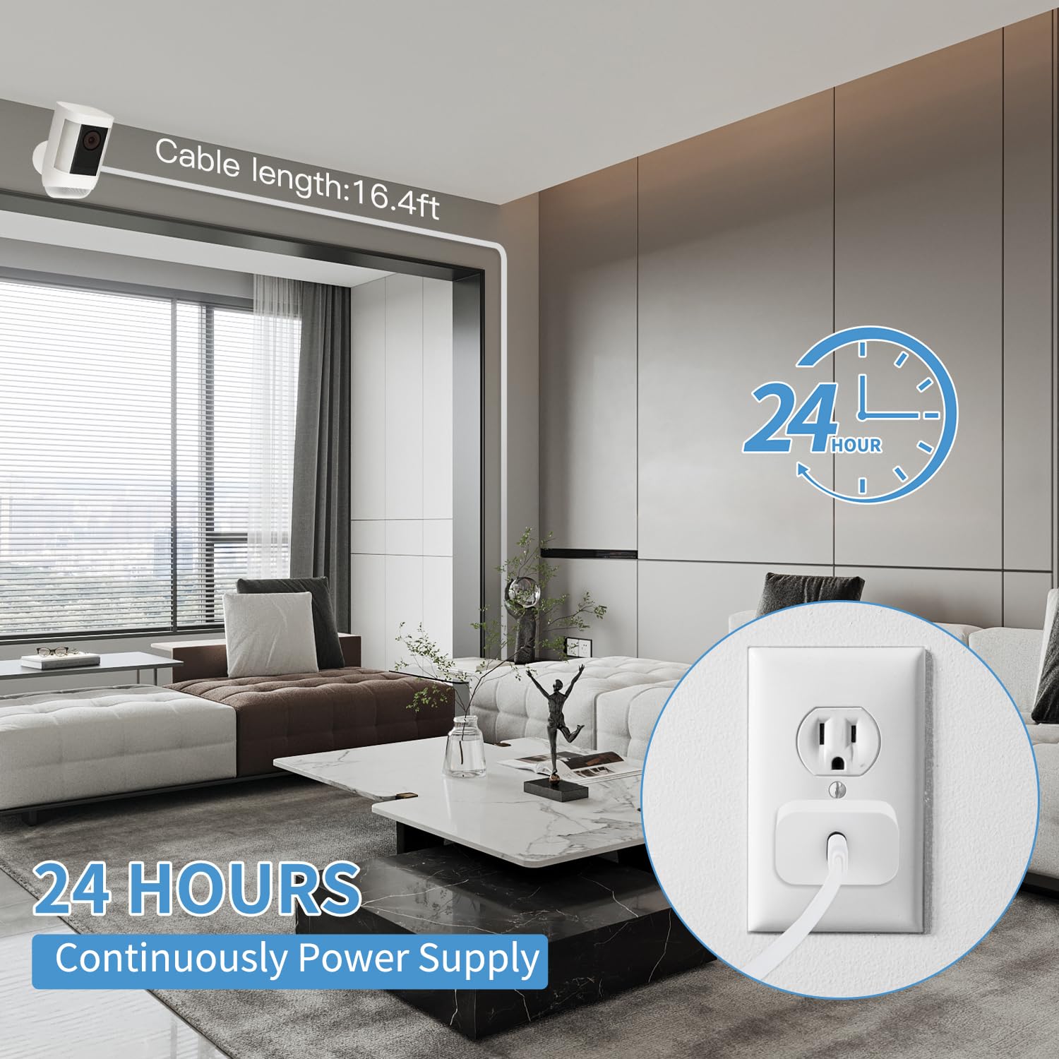 Alertcam Power Cable For Ring Stick Up Cam Battery Ring