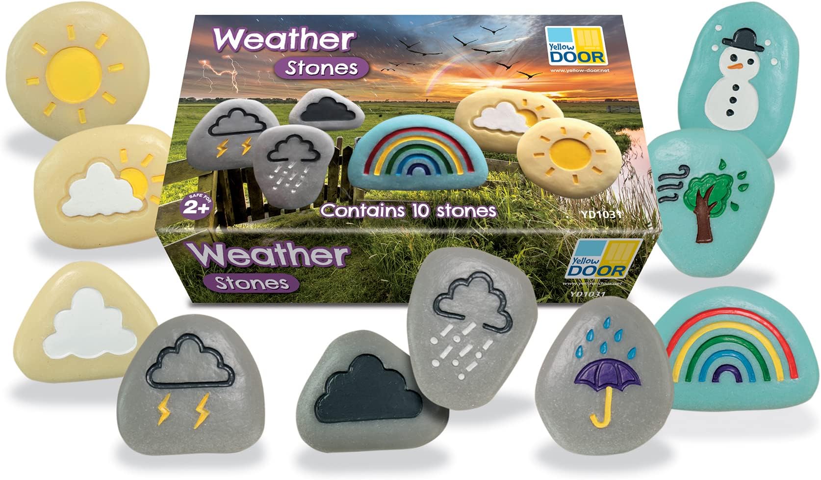 Weather Stones | STEM | Early Educational Toys for Kids Age 2 3 4 5 | Outdoor Science Play | Set of 10 Weather Forecast Symbols | Cloud, rain, Rainbow, Snow, Sun, Thunderstorm, Wind