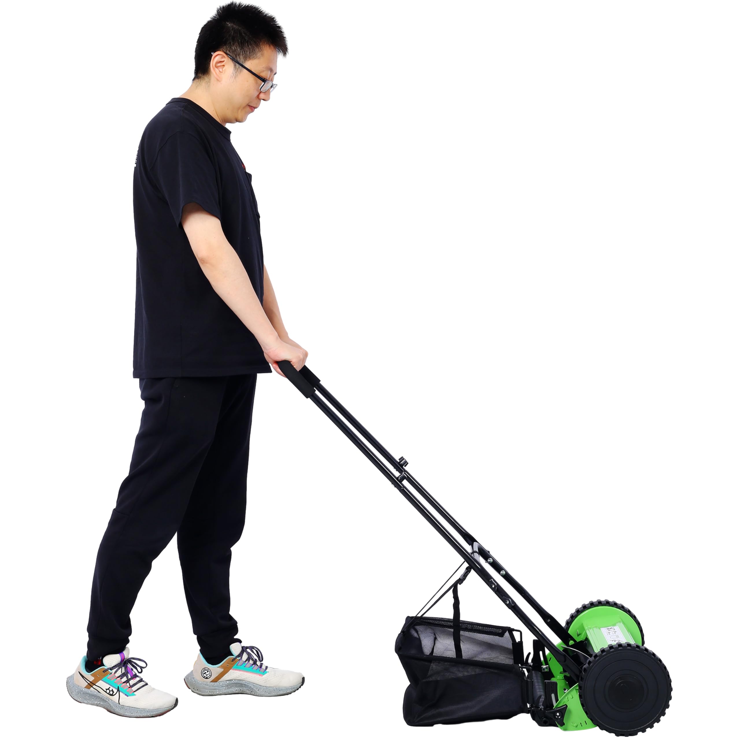 14-Inch Push Reel Mower for Small Lawns and Garden Maintenance, Features 5 Steel Blades for Efficient Cutting, Adjustable Cutting Height, Detachable Grass Catcher and Quiet Manual (Green)
