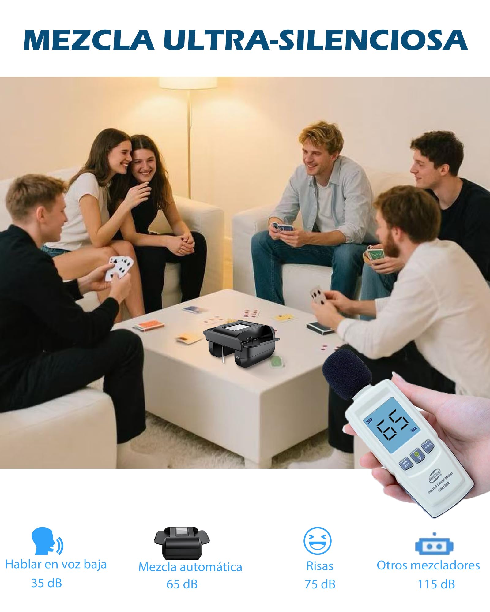 Barajador de Cartas Automático, Mezclador de Cartas Eléctrico para 1-2 Barajas Modo Automático y Manual Recargable Bajo Nivel de Ruido para Póquer UNO Blackjack Skip-Bo Phase 10 Texas Hold'em