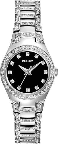 Bulova Reloj clásico de cuarzo de acero inoxidable de 3 manecillas para mujer estilo de esfera de rayos solares negro 96L170 Negro Pulsera de acero