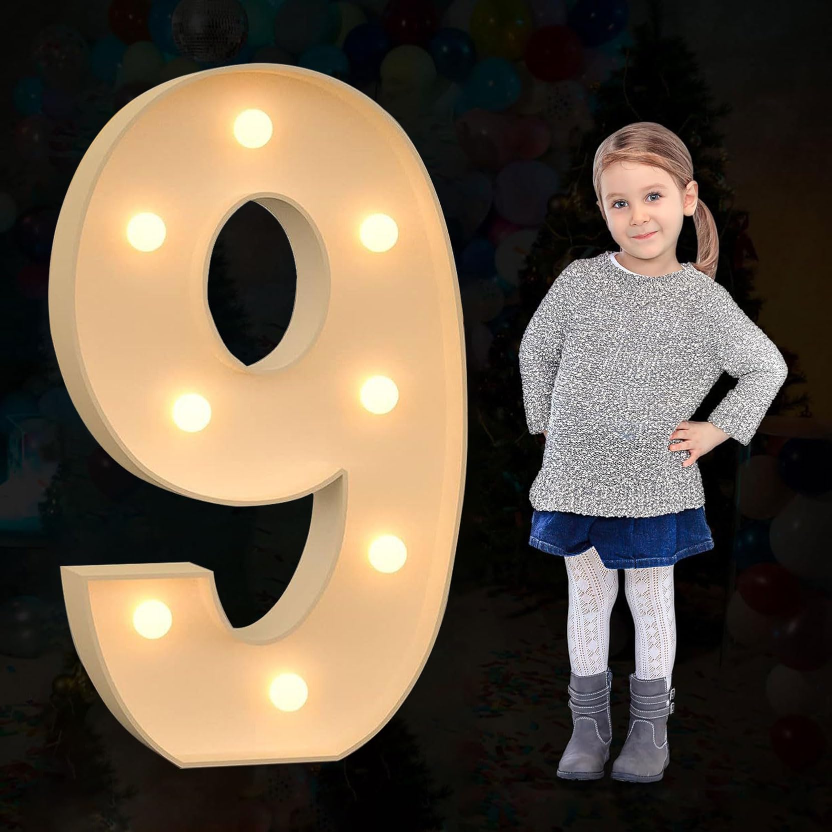 Large Marquee Number Light Up, Decorative LED Alphabet Lights, Party Decor Pre-cut Foam Board Set for Wedding Birthday Holiday, Number 9,100cm-3.3ft — image 1