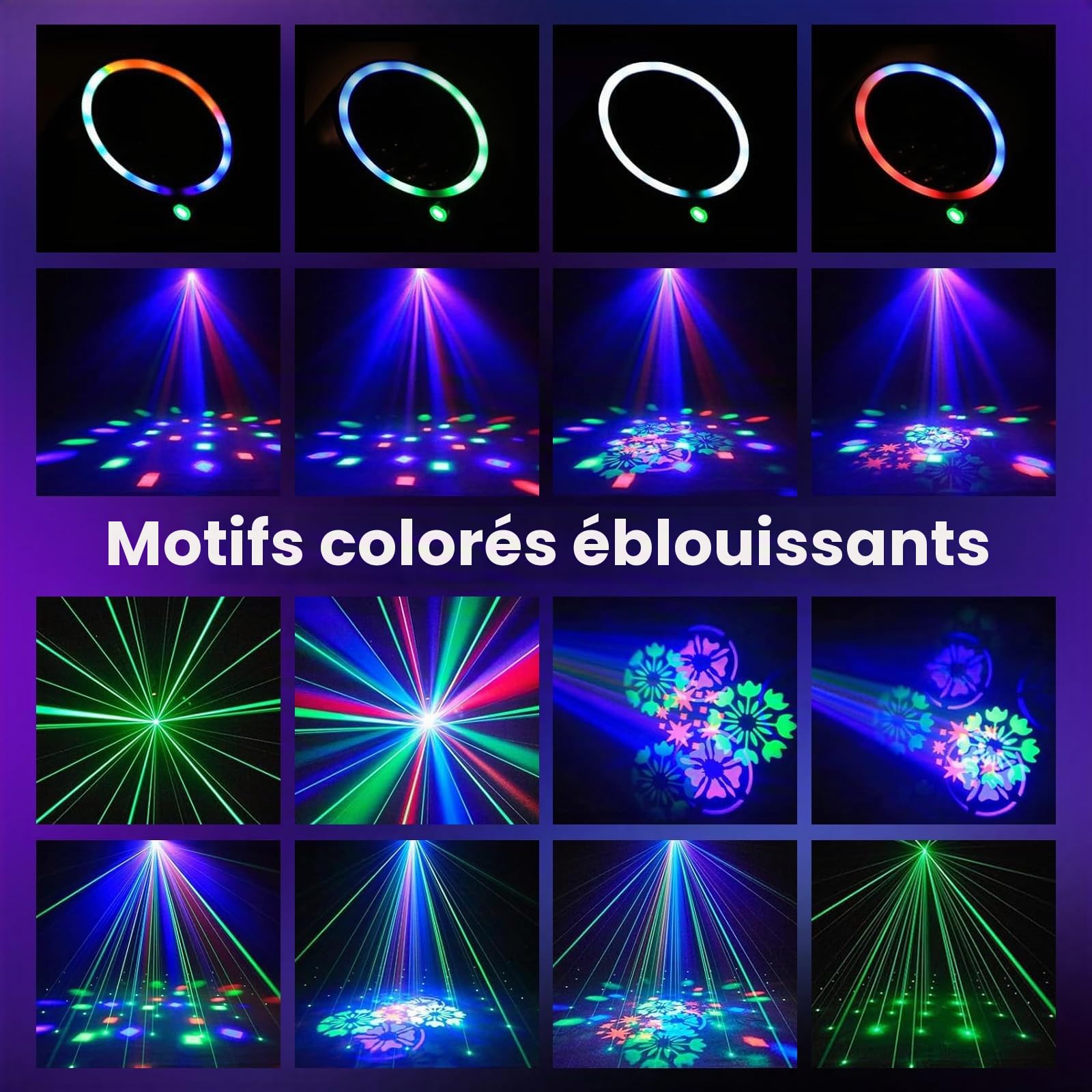 4-en-1 Lyre LED Tête Mobile Beam Laser avec Télécommande, 30W Projecteur RGBW + Laser Vert, Jeux de Lumiere pour Soiree DJ, DMX512, Commande Vocale pour Disco Bar KTV Mariage