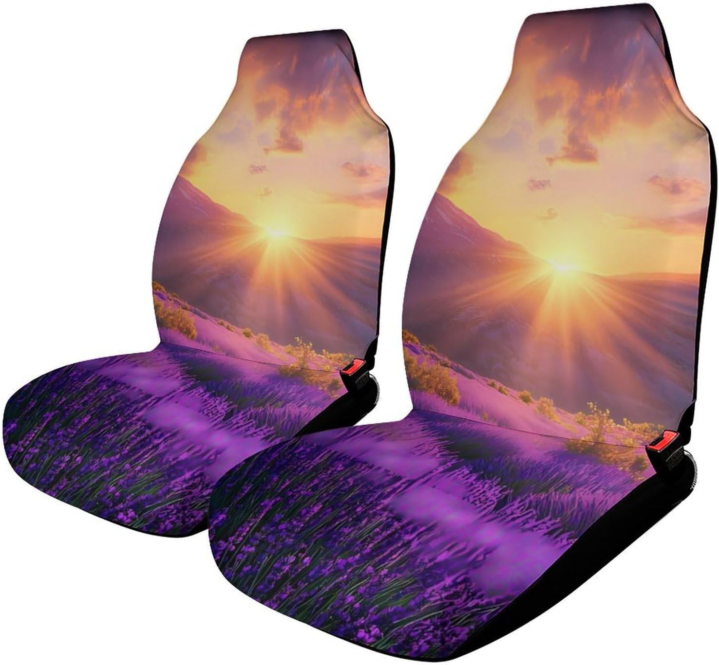 Lavender Flower Mountain Landscape Spring Car Seat Covers Universal Car Front Seats Protector Auto Interior Accessories 2PCS