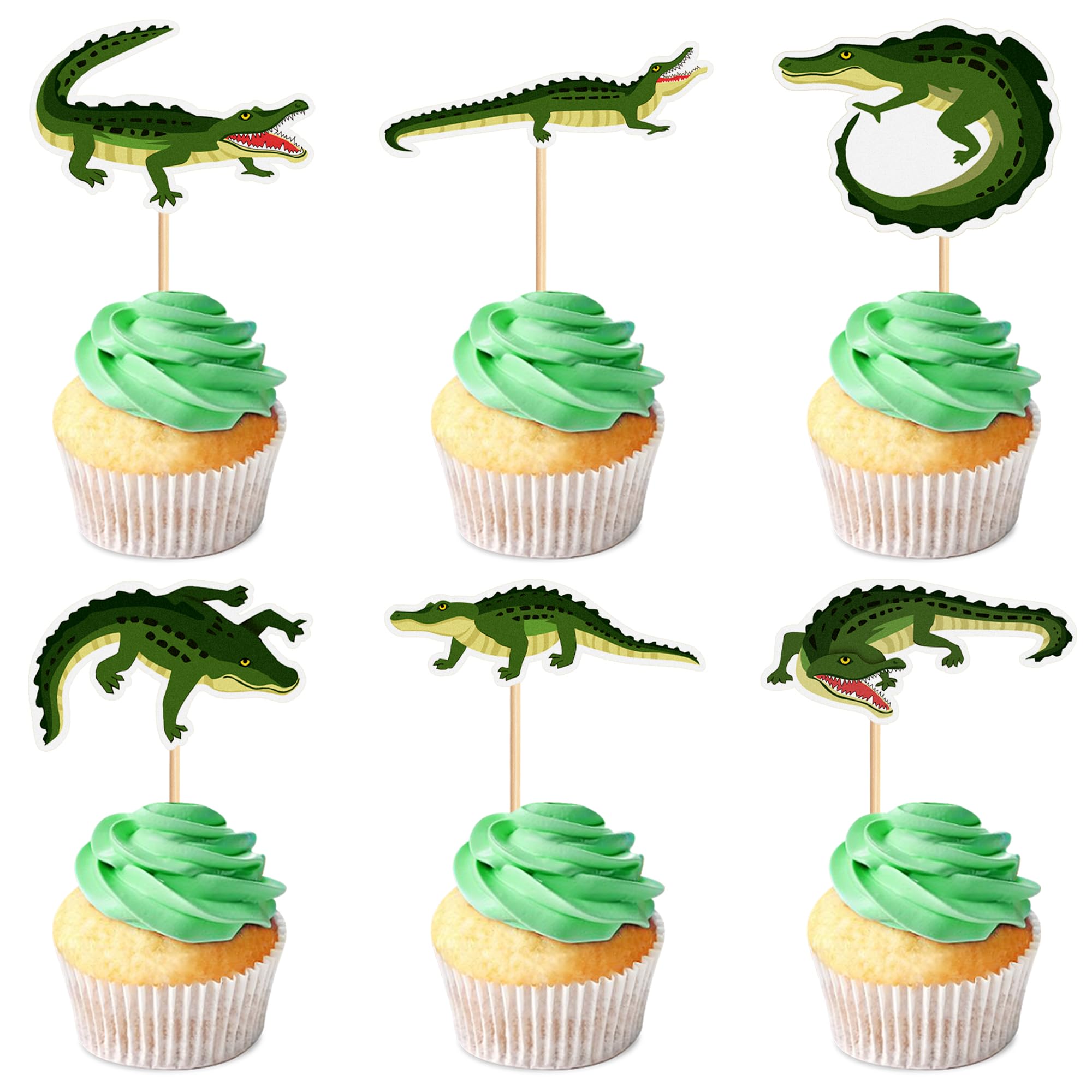 Blumomon 24 Pieces Crocodile Cupcake Toppers Cake Decoration for Children's Party in the Wild Jungle Animal Birthday Party Supplies โ image 1