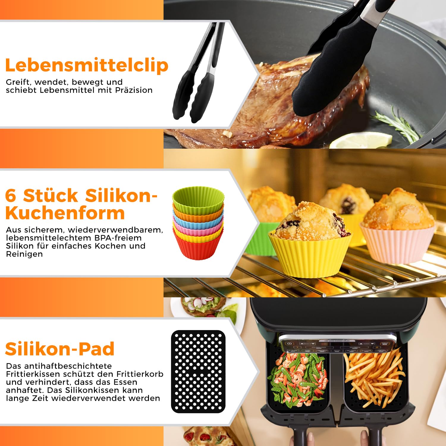 Accessoires voor de luchtfriteuse, compatibel met ninja AF400eu AF500EU AF300EU, omvatten frituurvormen, bakplaten, grills, spuitolie, cakevormen, bakpapier, tangen, borstels en handschoenen