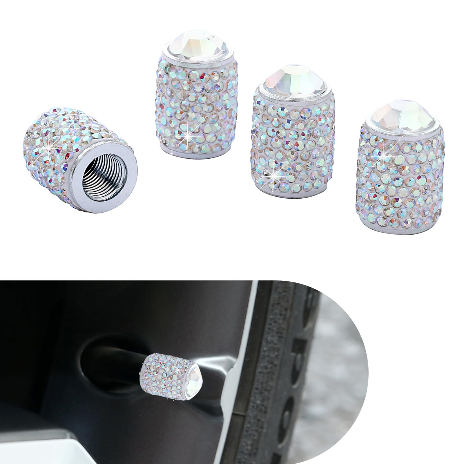 4PCS Bling Tire Valve Caps Crystal Rhinestone Car Wheel Tire Valve Covers Waterproof Dustproof Tire Air Valves Cap