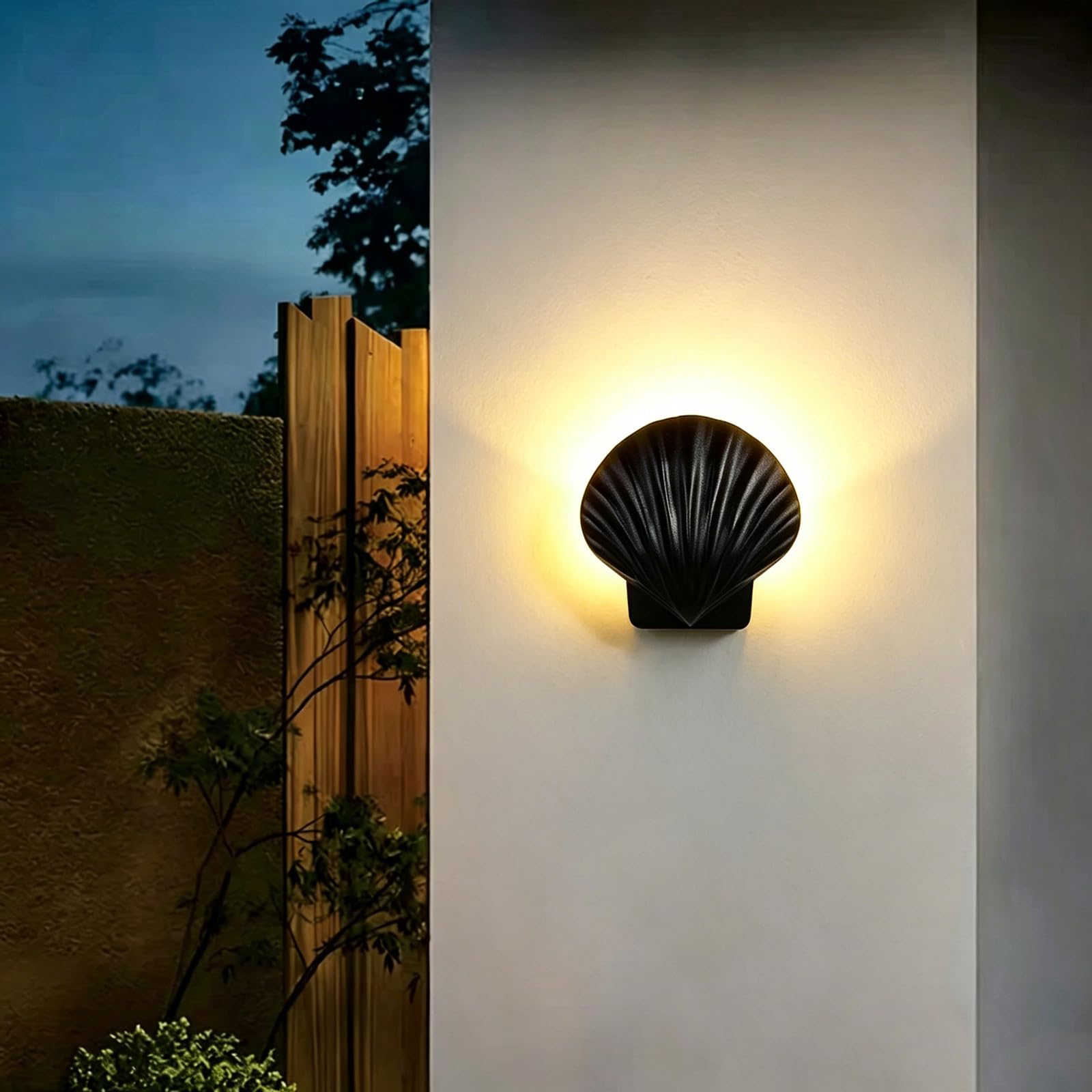 SDUYTDG Shell Design Outdoor Wall Sconce Creative Aluminum Porch Light IP65 Waterproof Wall Mounted Lamp Black Exterior Lighting Fixtures for Patio, Front Porch, Garage & Entryway