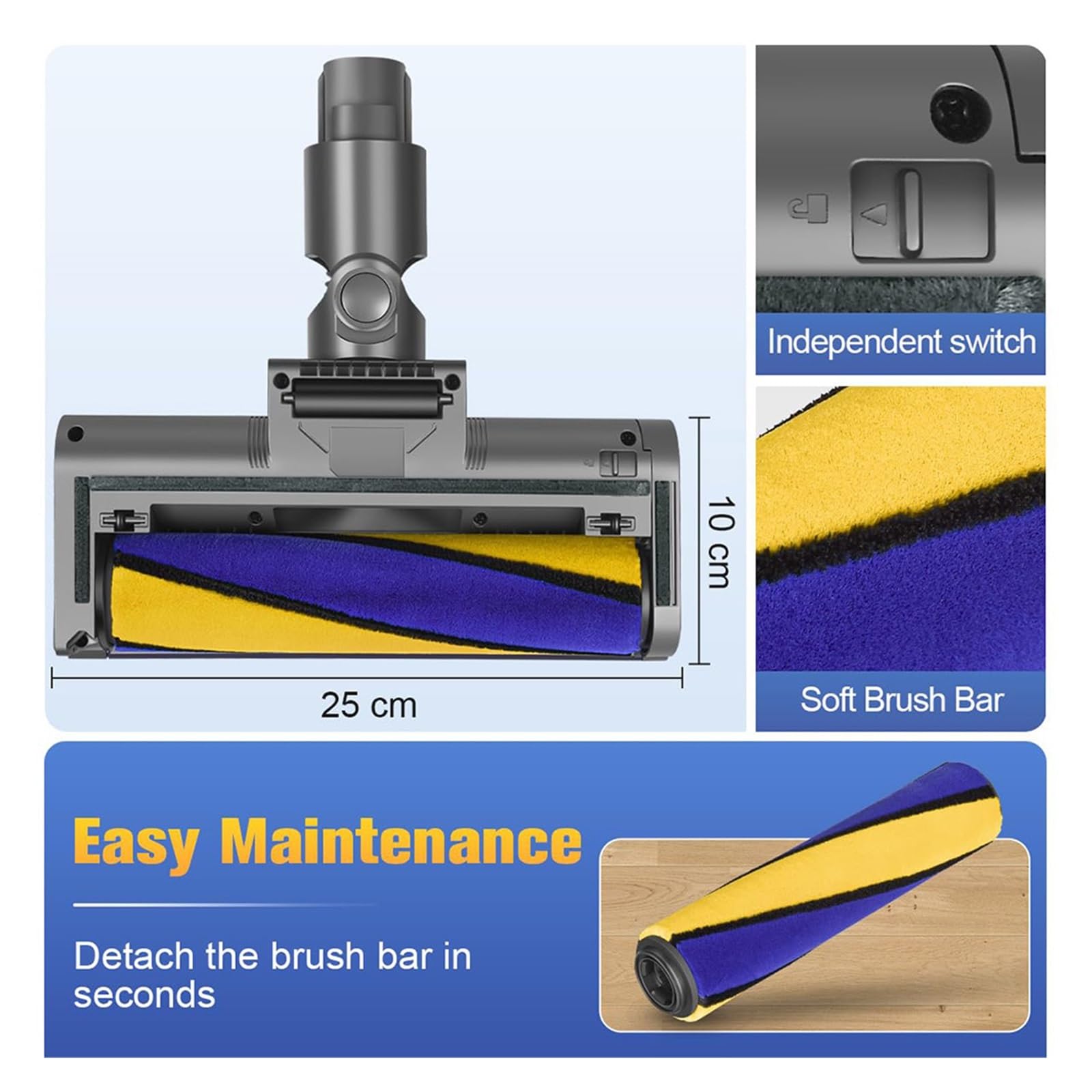 Laserbürste, kompatibel mit Dyson V12 Origin Staubsaugerzubehör, Ersatz-Motorkopf mit grünem Licht, Teppichrollenbürstenkopf Zubehör(Soft Roller Brush)