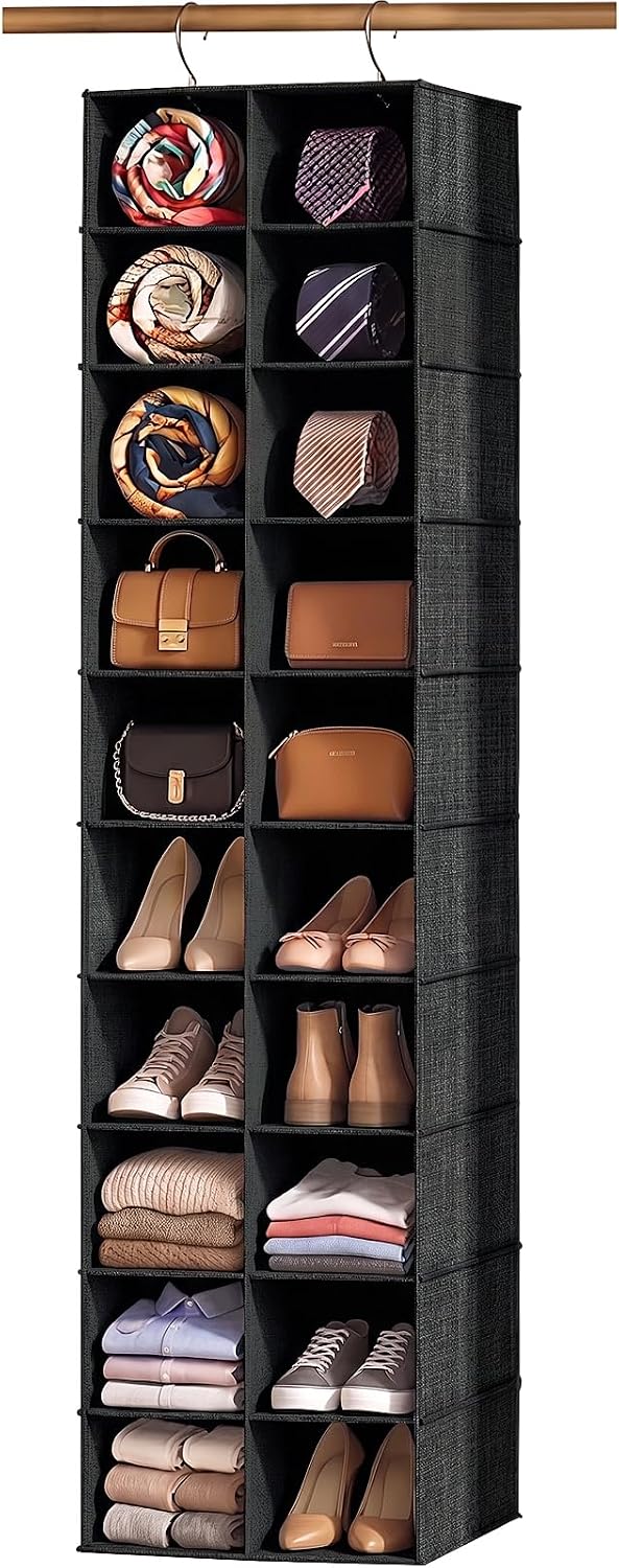 sutinban 20 Section Hanging Shoe Organizer for Closet, Grey Shoe Hanger, Space-Saving Vertical Shoe Storage Organizer, Hanging shoe Organizer & Storage Shelf for Closet, Laundry, Dorm