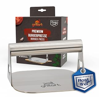 grillart® Premium Burgerpresse aus hochwertigem Edelstahl für Smashed Burger inkl. 30 STK Burgerpapier – Burger Smasher für Plancha & Teppanyaki – Grillpresse aus Edelstahl – ideales Grillzubehör - Amazon product rated Grade A