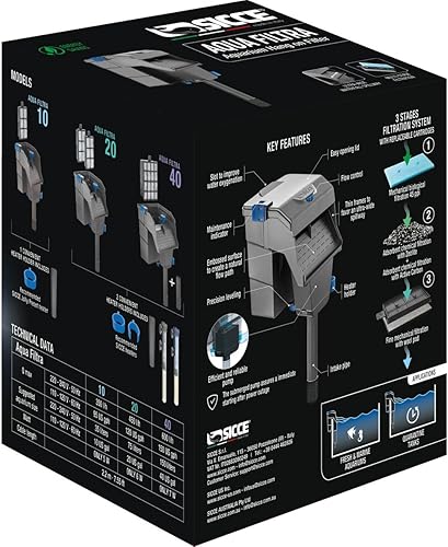 Miniatura 4 de Sicce Aqua Filtra 20 - Filtro de alimentación para tanque de peces de acuario de hasta 20 galones de agua, silenciosa de 3 etapas para agua dulce y