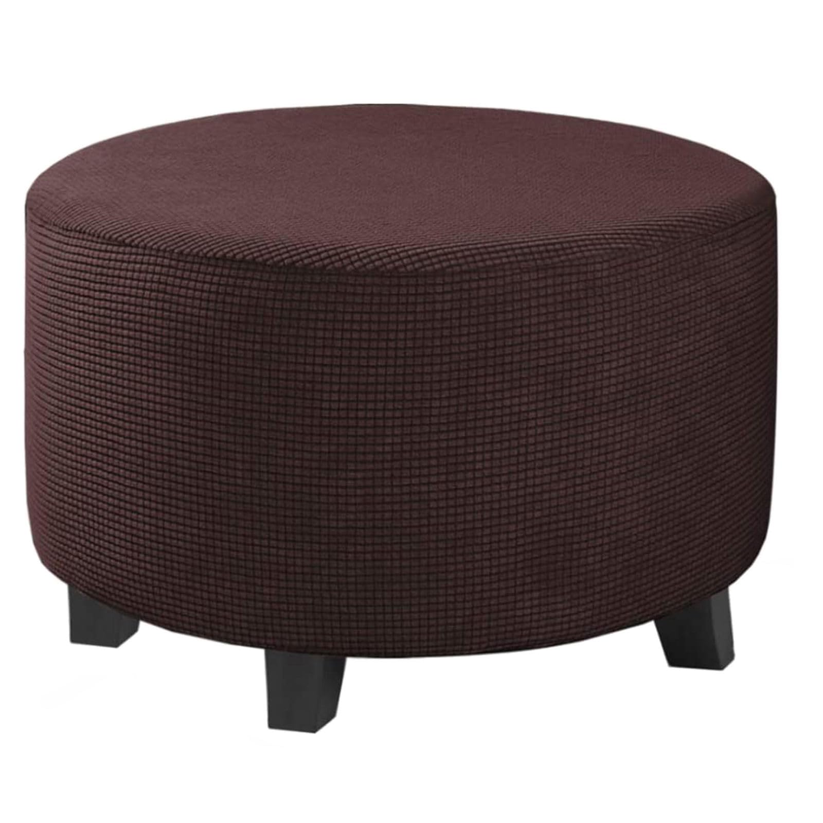 Pekrido Round Stretch Ottoman Cover Folding Storage Stool with Elastic Bottom, Washable Jacquard Fabric Foot Stool Furniture Protectors,Dark Brown