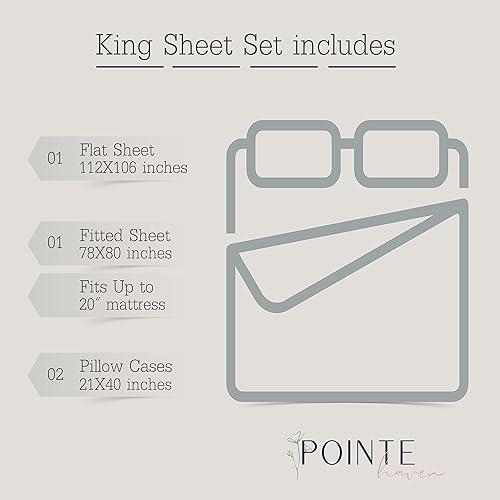 Miniatura 8 de Pointehaven Juego de sábanas de satén súper suave de 620 hilos, 100% algodón de fibra larga, bolsillo profundo, tamaño King, color gris