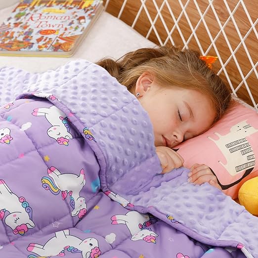 Uttermara Weighted Blanket 5 lbs, Ultra Cozy Minky Weighted Blankets with Cartoon Patterns, Heavy Blanket Great for Calming and Sleeping, 36x48 inches, Purple Unicorn