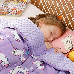 Uttermara Weighted Blanket 7 lbs, Ultra Cozy Minky Weighted Blankets with Cartoon Patterns, Heavy Blanket Great for Calming and Sleeping, 41x60 inches, Purple Unicorn