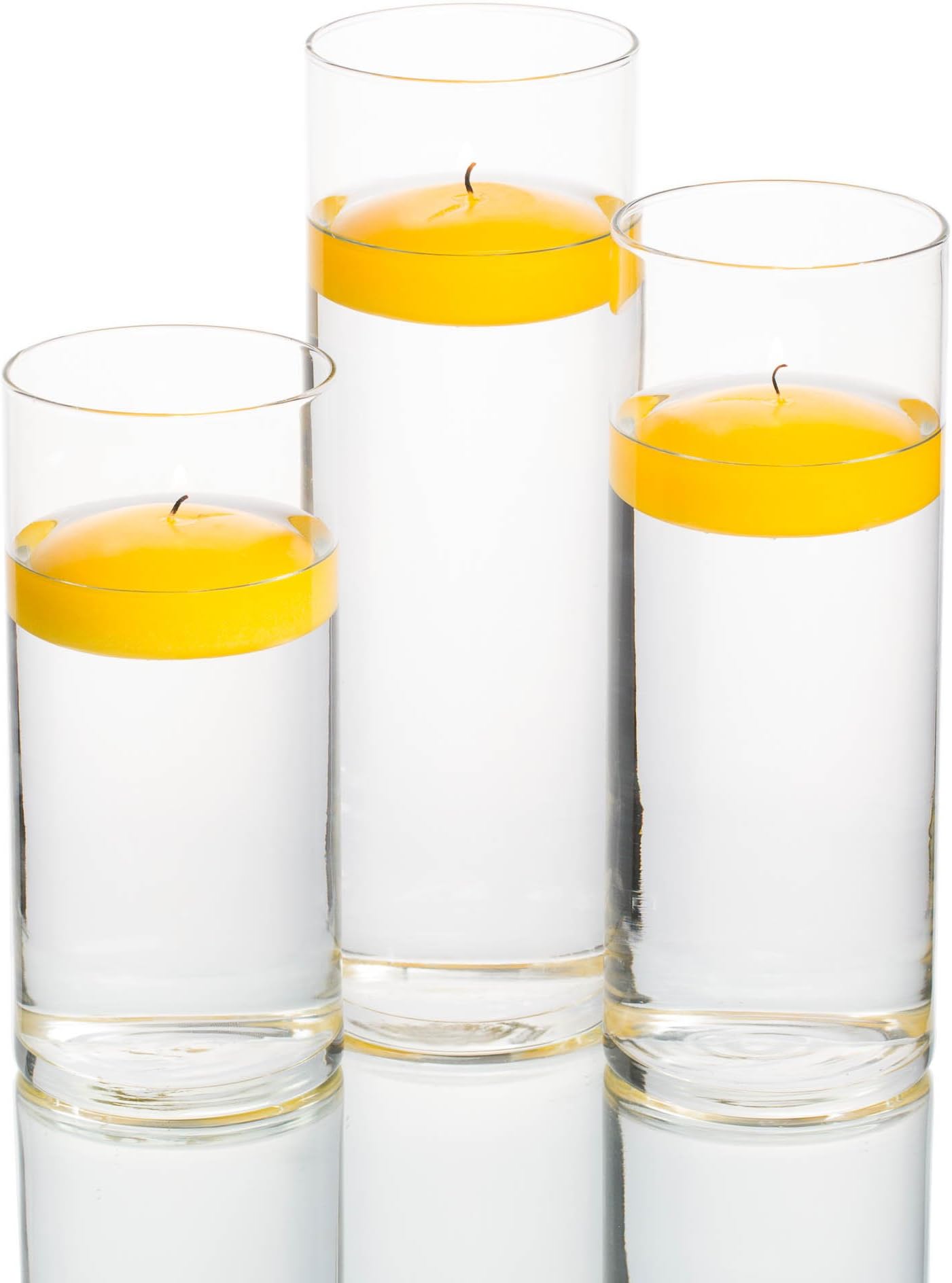 Richland 36 Eastland Cylinder Vases and 3" Yellow Floating Candles Set of 36