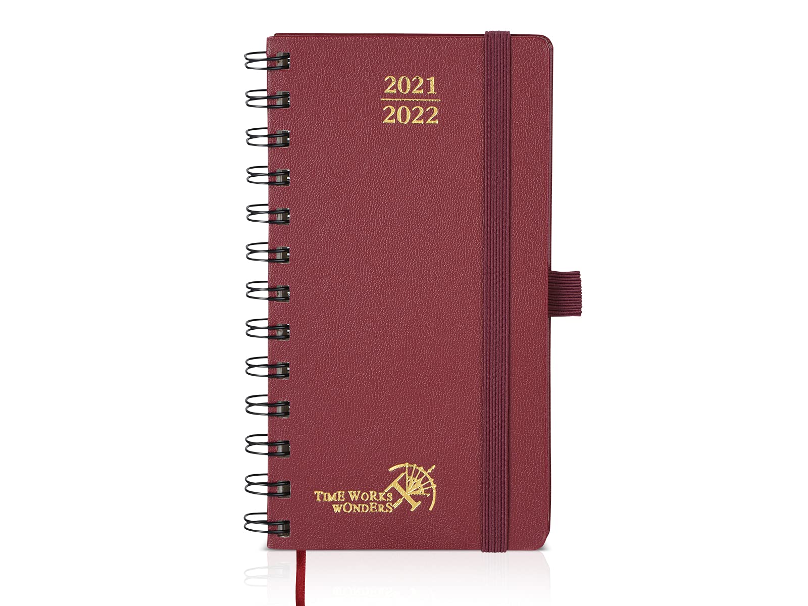 POPRUN Academic Diary 2021-2022 Week to View - Mid Year Planner Runs Aug'21 to Aug'22 - Hardback, Vertical Layout, Contact & Dotted Note Pages - 16.9 x 10 cm, Burgundy