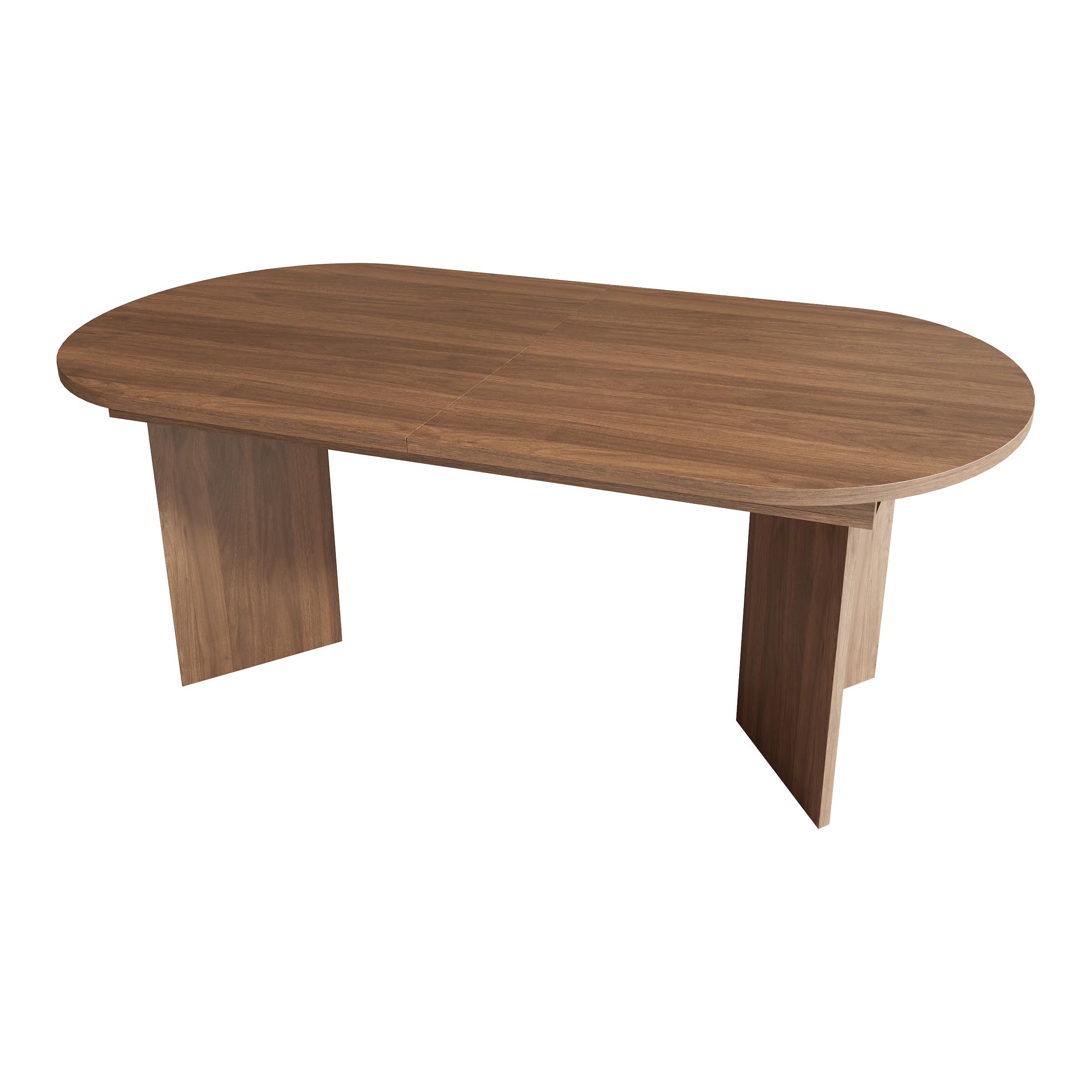 Mesa de Comedor Extensible Ovalada, 160/200 x 90 cm, Mesa de Comedor de Estilo Simple, Mesa de Cocina para 6-8 Personas, Tapa Gruesa, Esquinas Redondeadas, Color Nogal