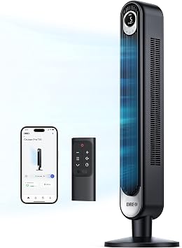 Dreo Smart Tower Fan WiFi Voice Control, Compatible with Alexa/Google & Fans for Home Bedroom, Table Air Circulator Fan for Whole Room, 12 Inch, Black