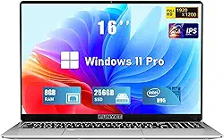 Notebook para jogos FUNYET de 16 polegadas, Windows 11 Pro 2025, 8 GB de RAM, SSD de 256 GB, processador Intel N95 de 12ª geração (até 3,4 GHz), teclado retroiluminado, desbloqueio por impressão
