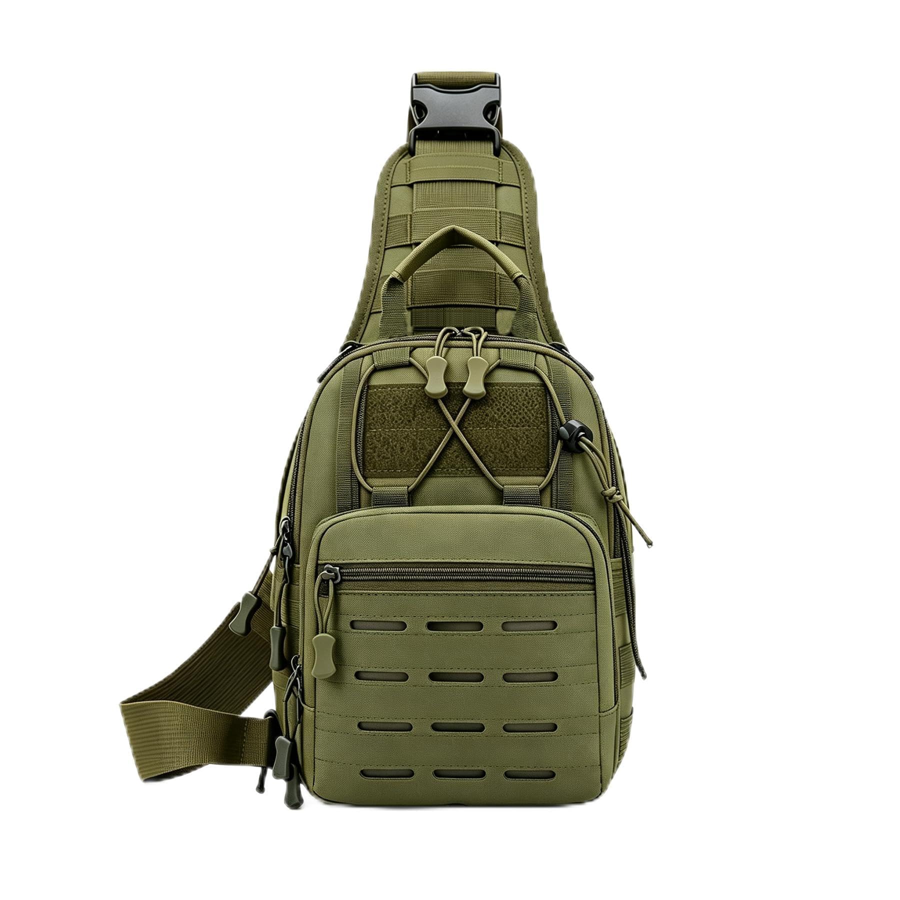 Jetfree Tactical Backpack Sling Bag， Waterproof Molle Chest Bag & Small Backpack, Adjustable Strap Military Rucksack for Hiking, Camping, Fishing, Cycling, Travel (B2 Green)