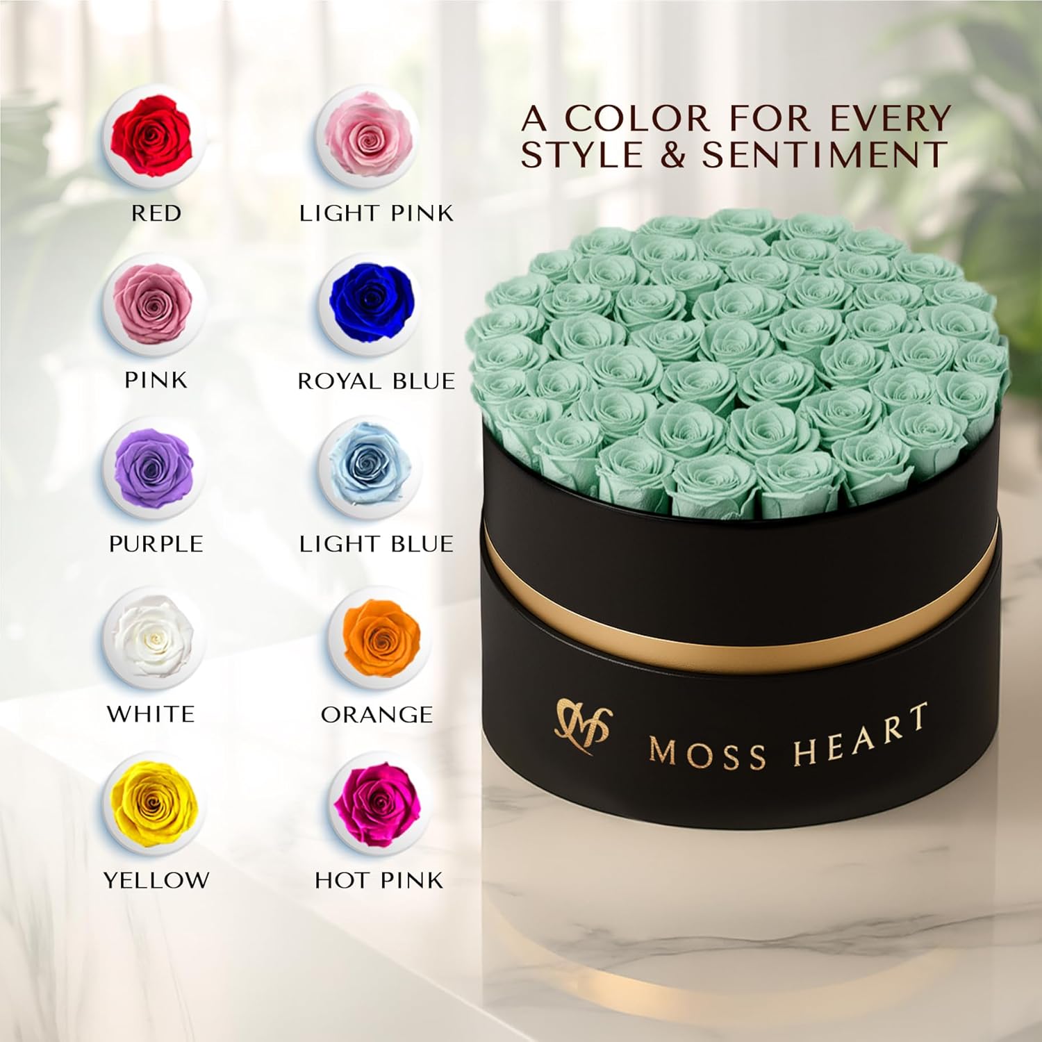 50 Preserved Roses in Designer Round Box, Real Forever Roses, Long-Lasting 1+ Year, No Watering, Luxury Home Décor Arrangement, Valentine’s Day Gift for Wife or Girlfriend - Image 6