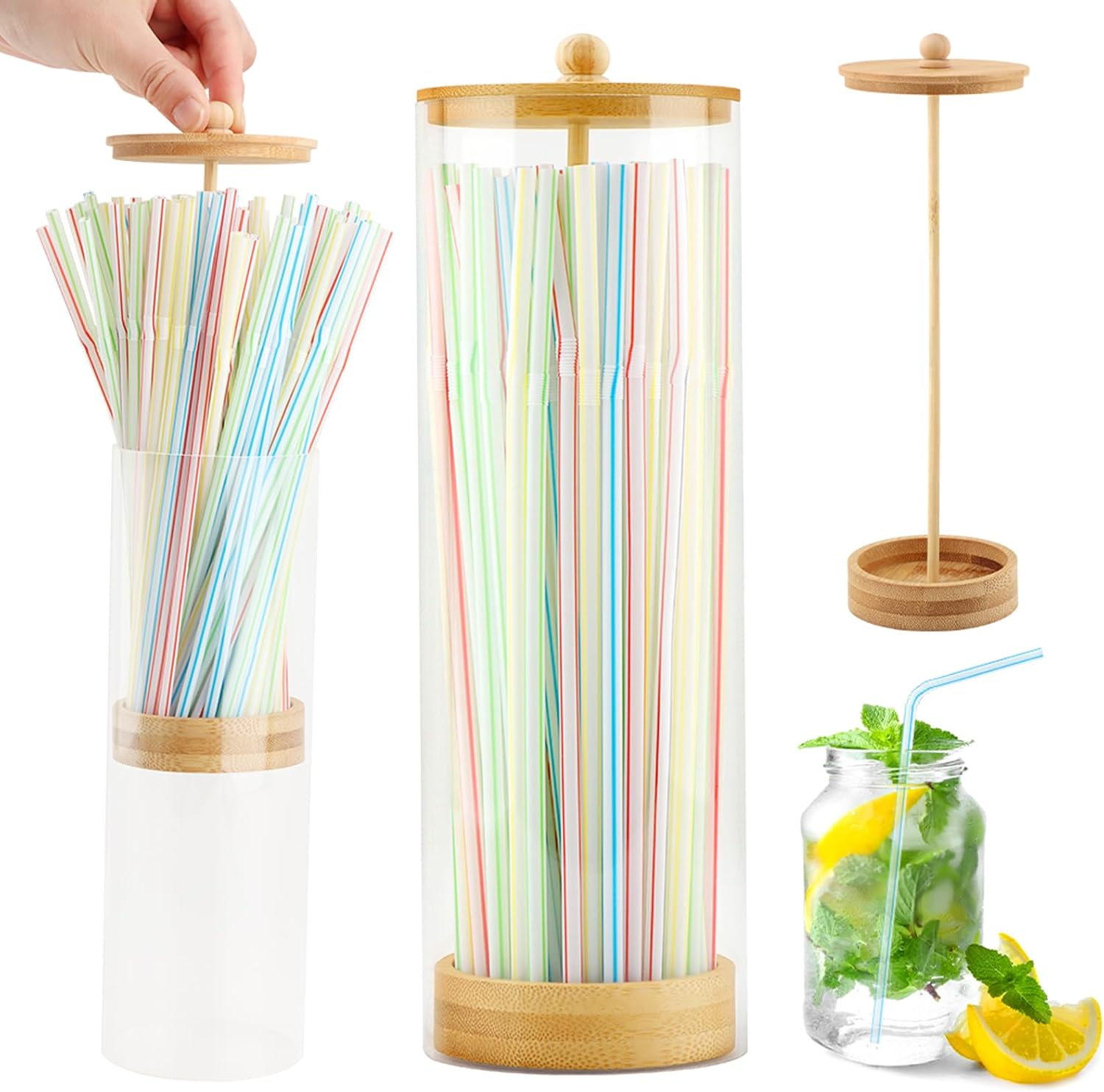 Amazon.com: Straws Holder Dispenser with Bamboo Lid, 10-Inch Acrylic ...