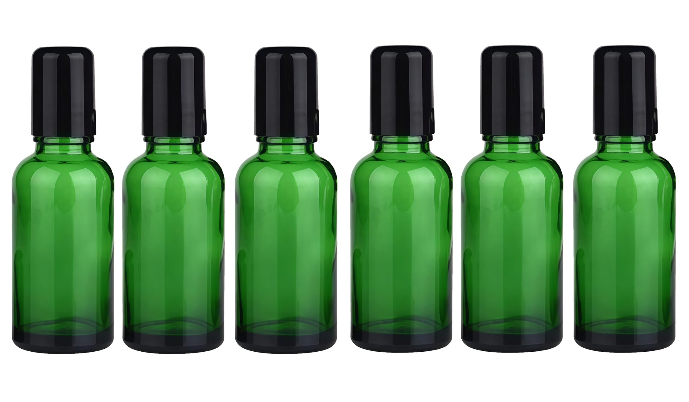 Vasana Green 6Pcs 50Ml/1.7Oz Empty Refill Glass Essential Oil Sample Packing Roll-On Bottles With Metal Roller Balls And Black Cap Cosmetic Aromatherapy Perfumes Lip Balms Vial Storage Holder Jar Pots