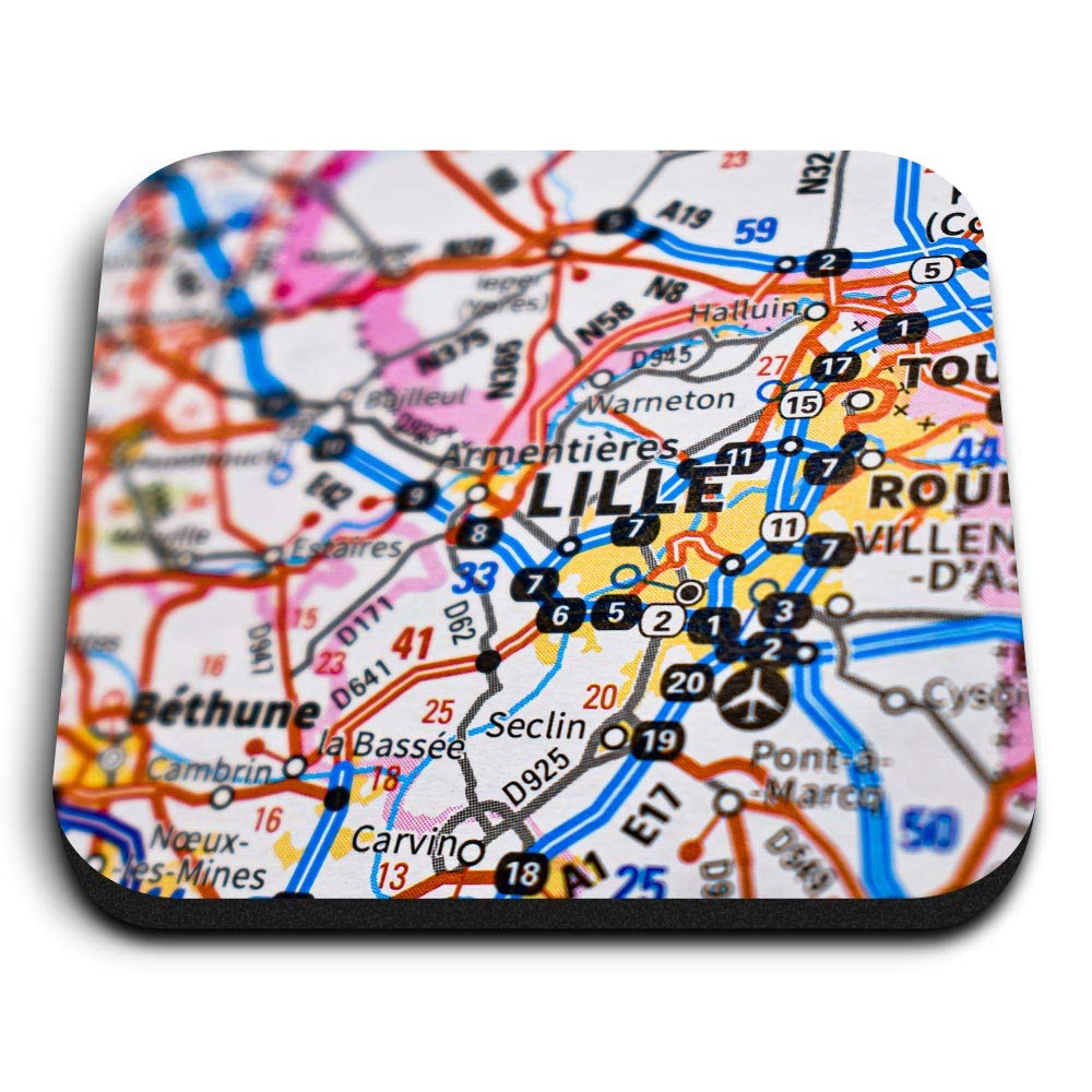 1 x Square MDF Fridge Magnet - Lille France French Travel Map City 45563