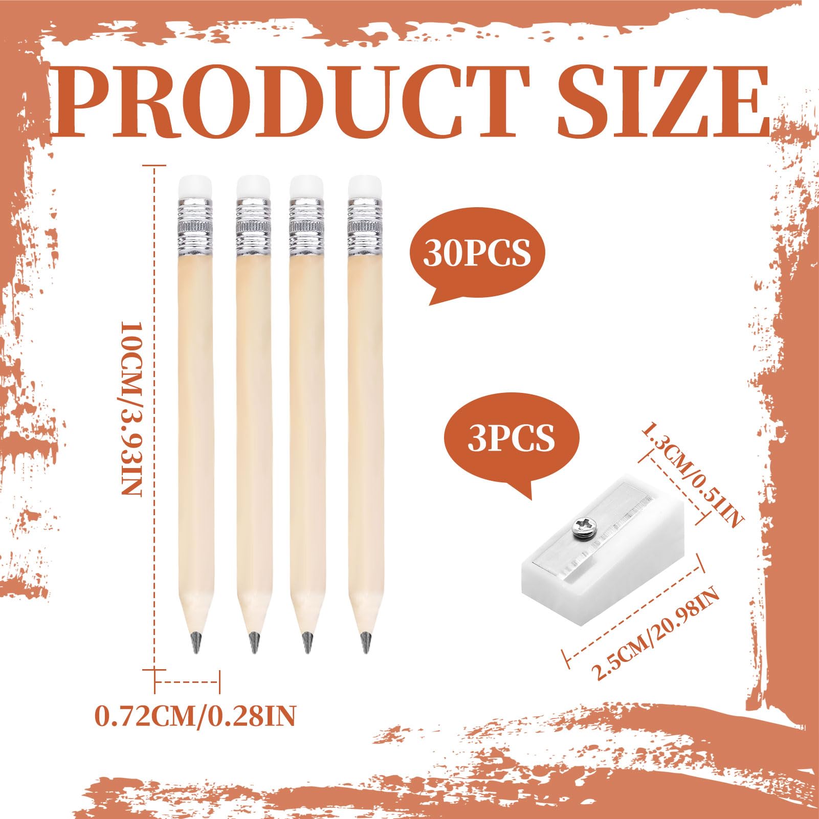 Mini HB Pencils Set, 30PCS, 3 Sharpeners, Golf Writing Instruments with Rubbers, Chunky Wooden Pencils for Toddlers School - Image 2