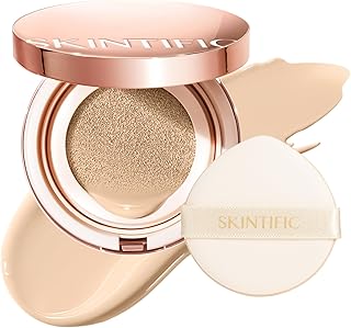 Full Coverage Cushion Foundation, Weightless, Skin Fit, Satin Glow Finish, Oil-Control Waterproof Foundation, Sweatproof Flawless BB Cream CC Korean Makeup Buildable