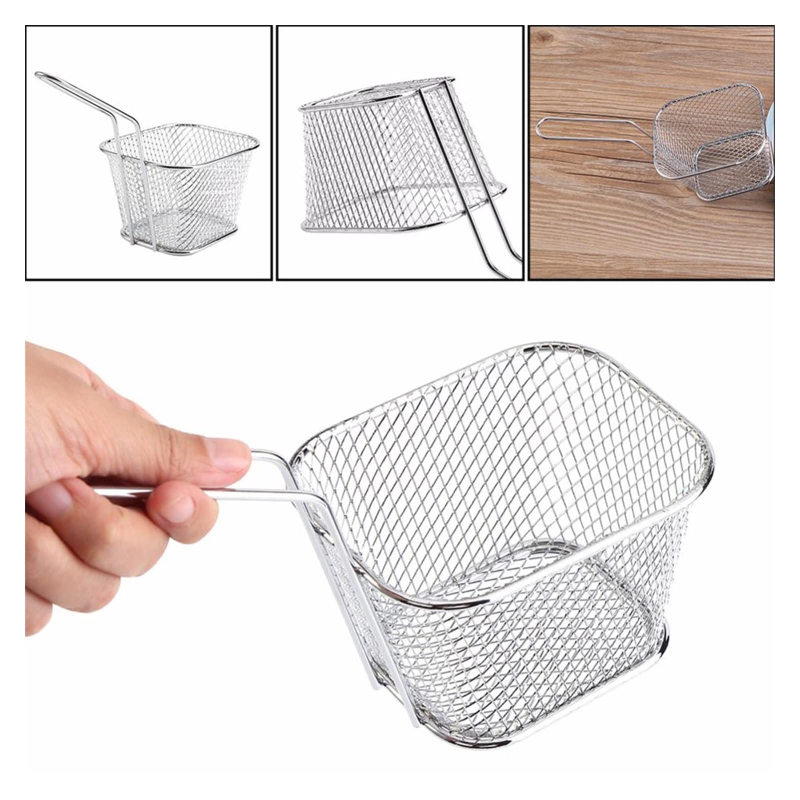Set di 8 cestelli per friggere in Acciaio Inox - Scolapasta per Pollo Fritto, Patatine Fritte, Patatine in Busta e Altro Ancora - Utensili e Accessori da Cucina per Snack croccanti Perfetti