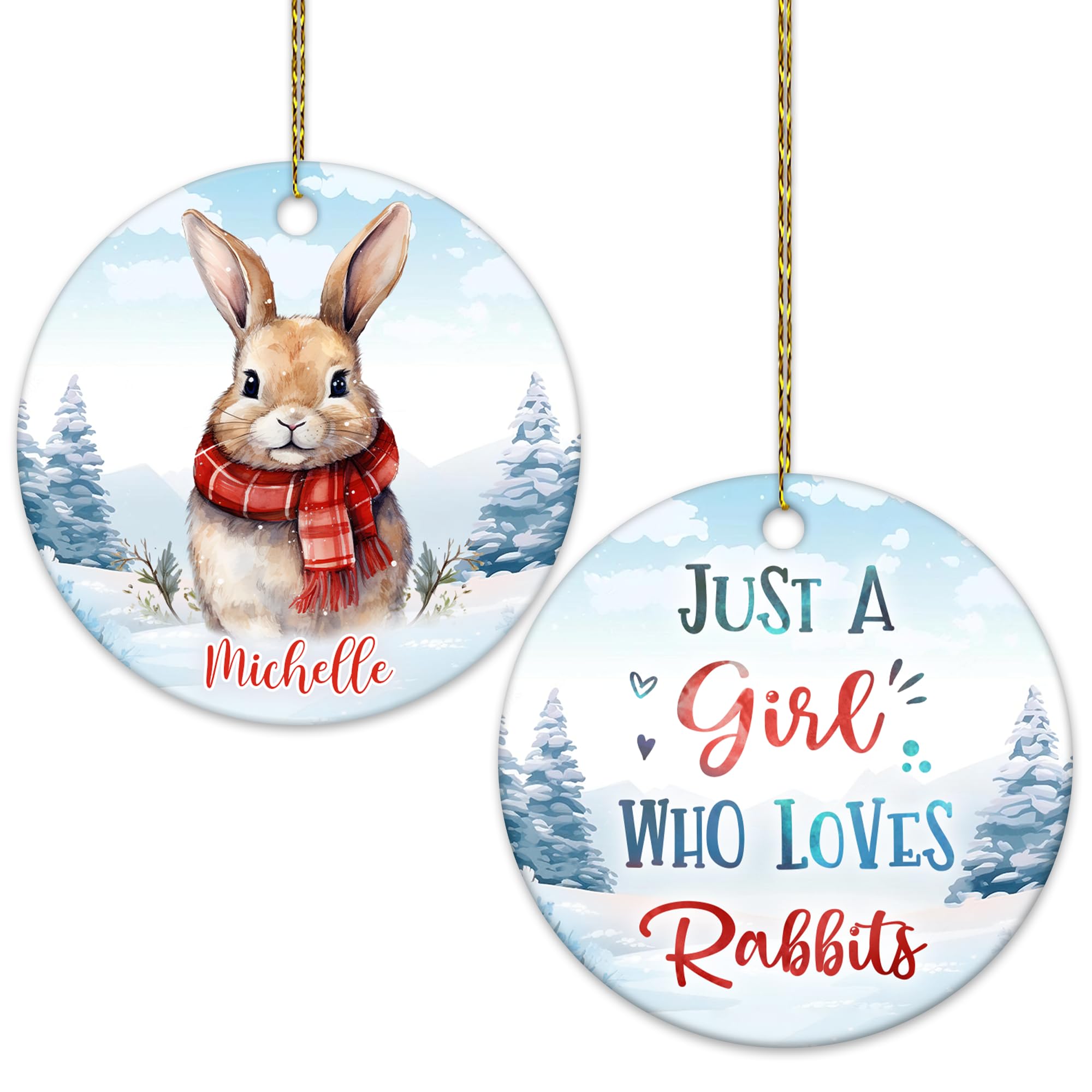 Hyturtle Personalized Rabbit Christmas Ornament - Custom Name Ceramic Circle Tree Decoration Gift for Women