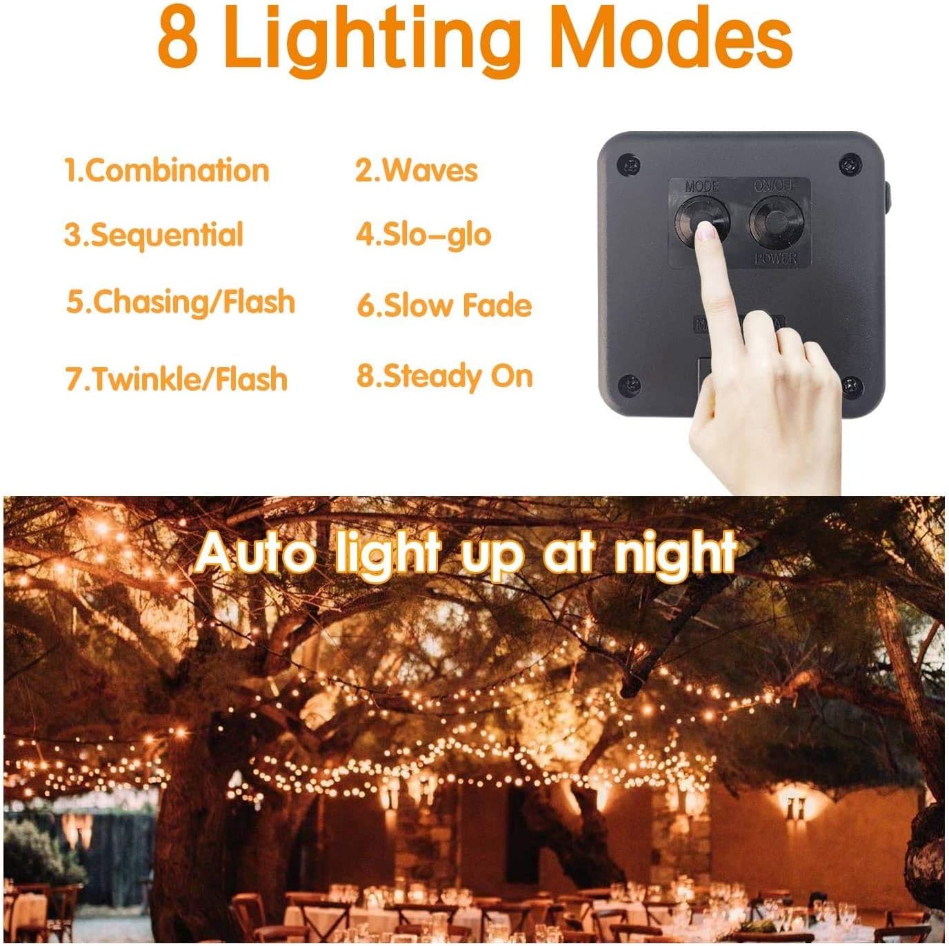 2-Pack 66FT 200 LED Solar String Lights, Waterproof Solar Fairy Lights Outdoor with 8 Lighting Modes, Solar Twinkle Lights for Garden, Christmas, Home (Warm White)