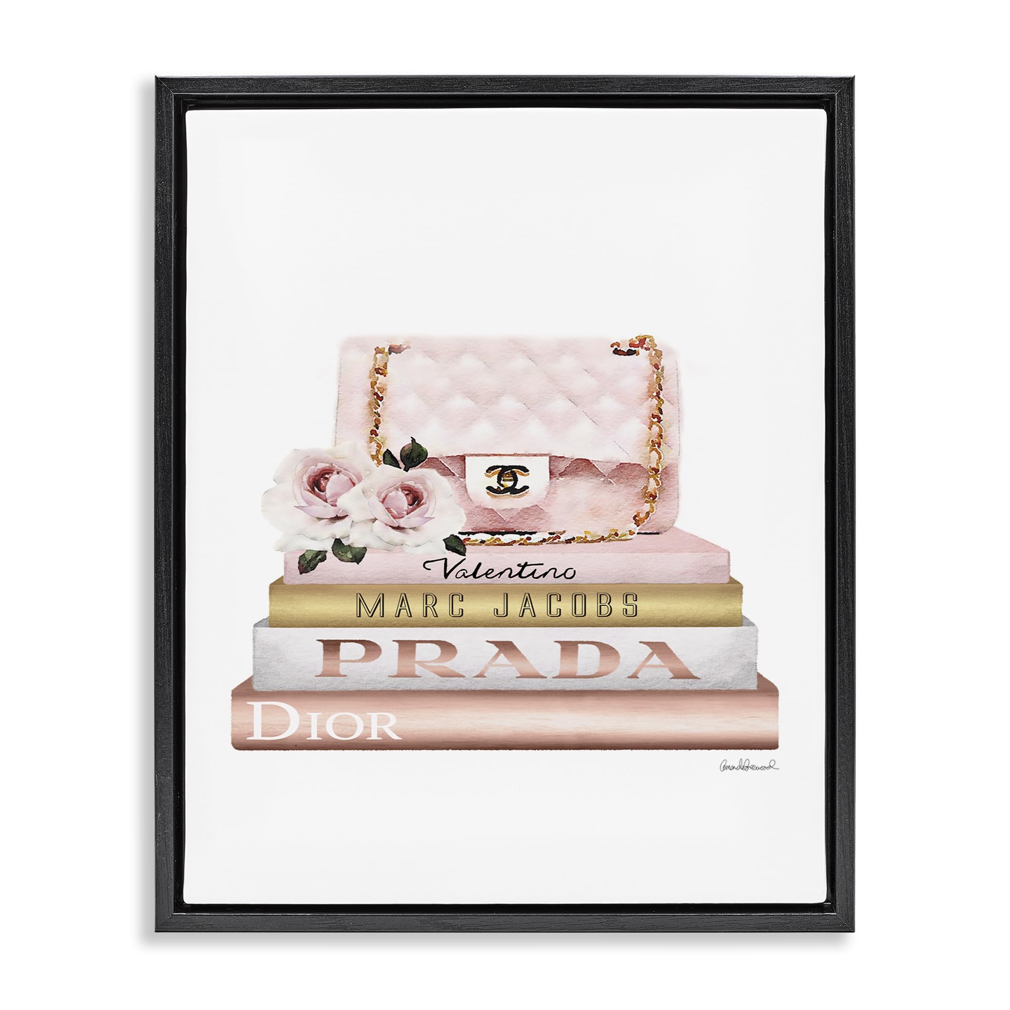 Stupell Industries 'Pink Purse Gold Bookstack'| Floating Frame Canvas Art