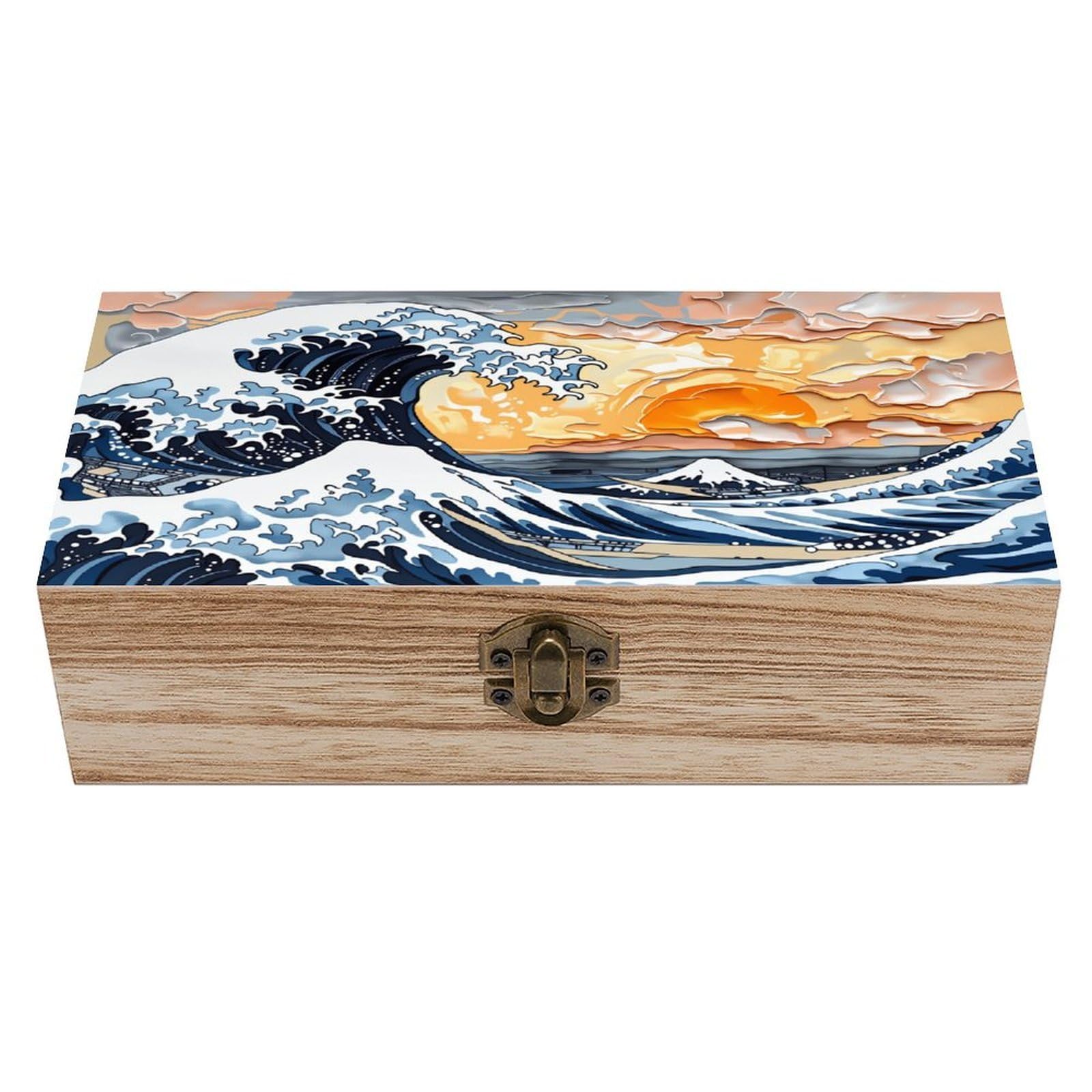 asbwuo Sunset Sea Wave Vintage Wooden Keepsake Box