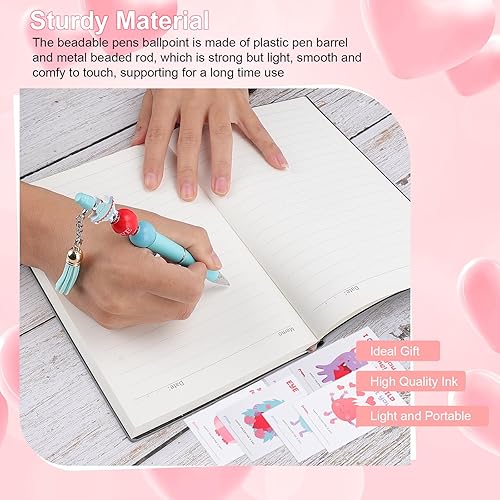 Miniatura 3 de 24 juegos de bolígrafos con cuentas para el día de San Valentín, bolígrafos a granel para el día de San Valentín, tinta negra, suministros de fiesta