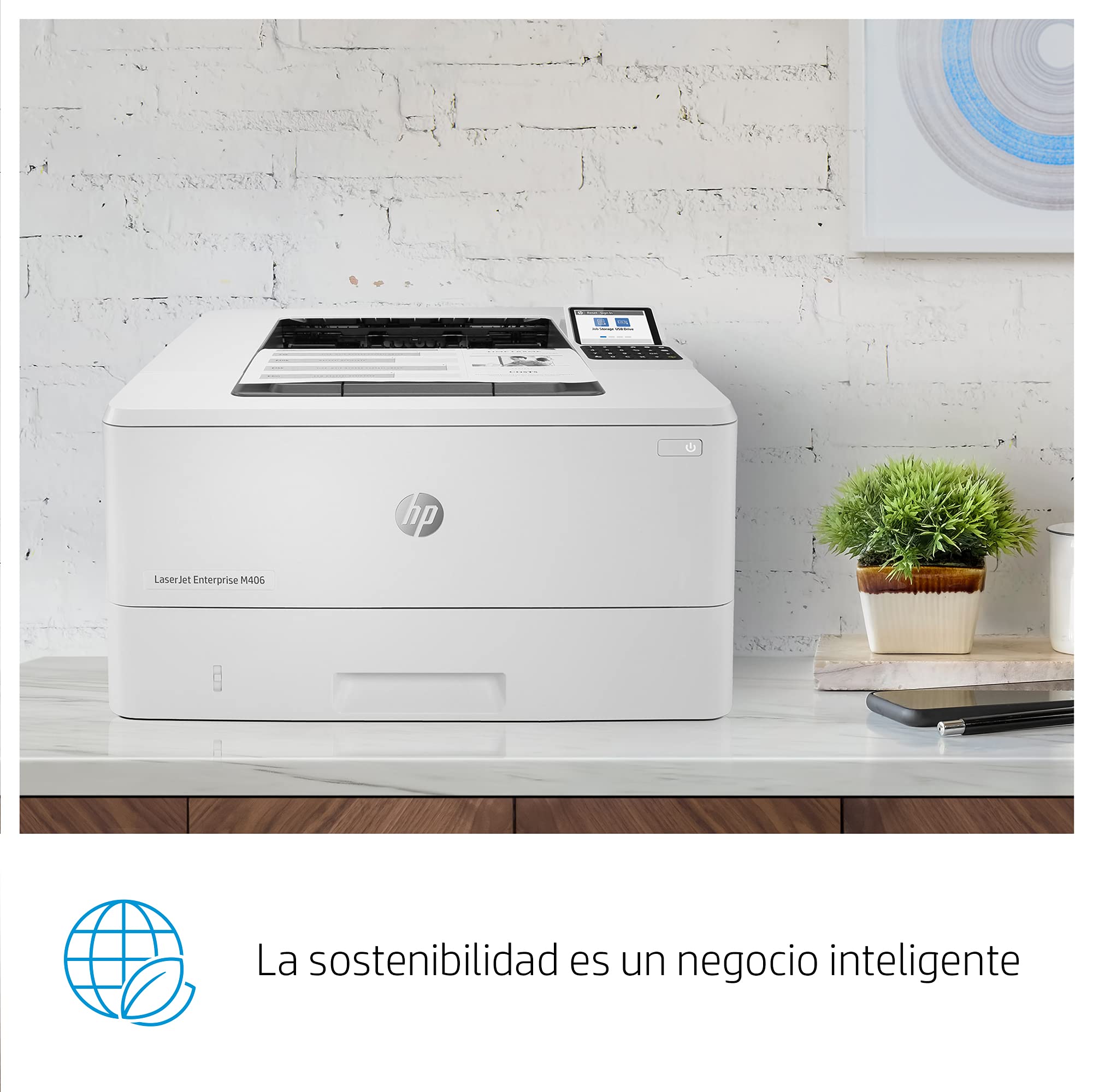 HP LaserJet Enterprise M406dn 3PZ15A, Impresora A4 Monofunción Monocromo, Impresión a Doble Cara Automática, Gigabit Ethernet, USB 2.0, Smart App, Pantalla Gráfica en Color, Blanca