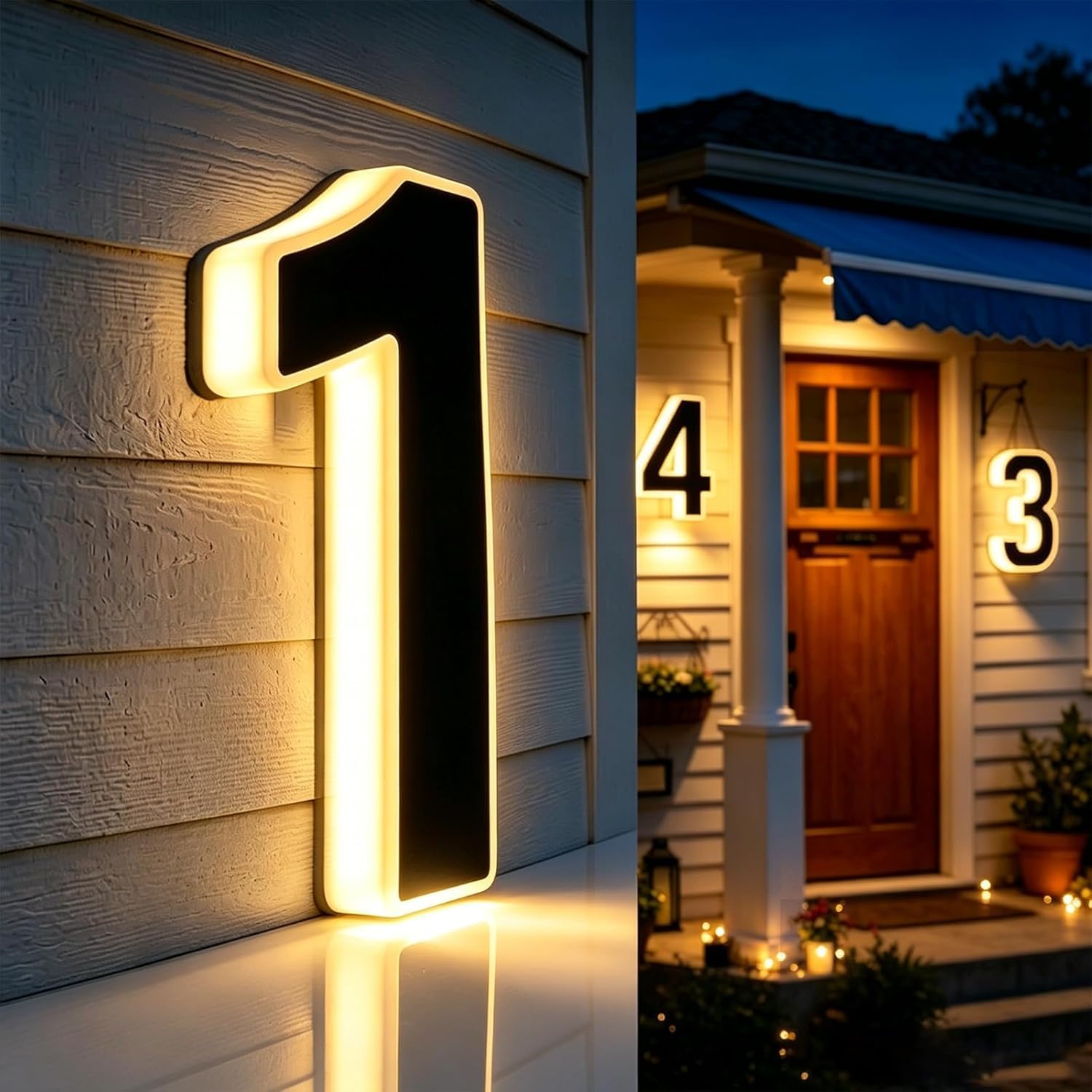 2026 New Solar House Numbers for Outside, LED Illuminated Address Sign, Dusk to Dawn Auto On/Off, IP65 Waterproof Lighted House Numbers, No-Drill Adhesive or Screw Mount for House, Garage, Fence (1, 4.7IN)