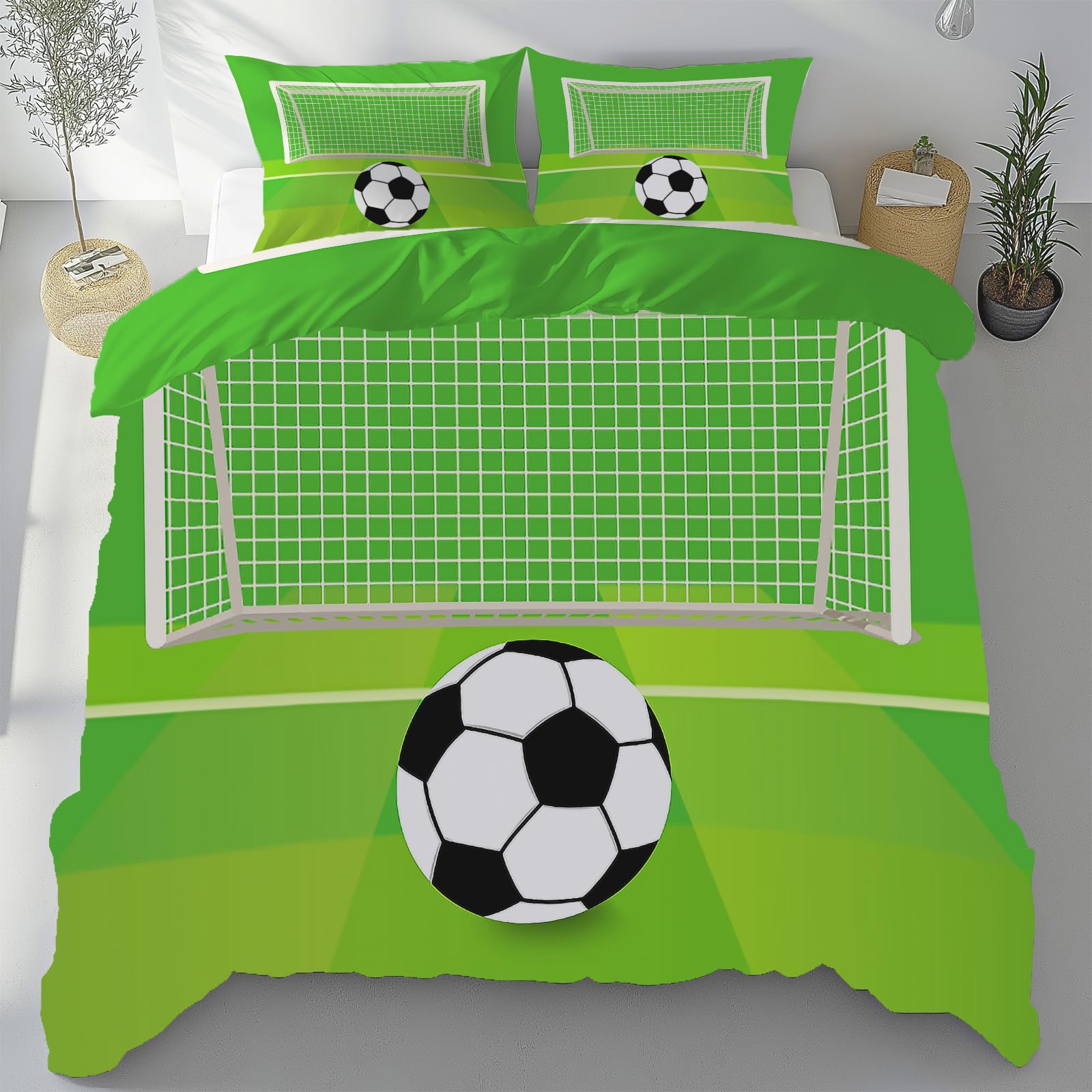 Housse de couette microfibre terrain de football 3 pièces 240 x 260 cm literie 2 personnes