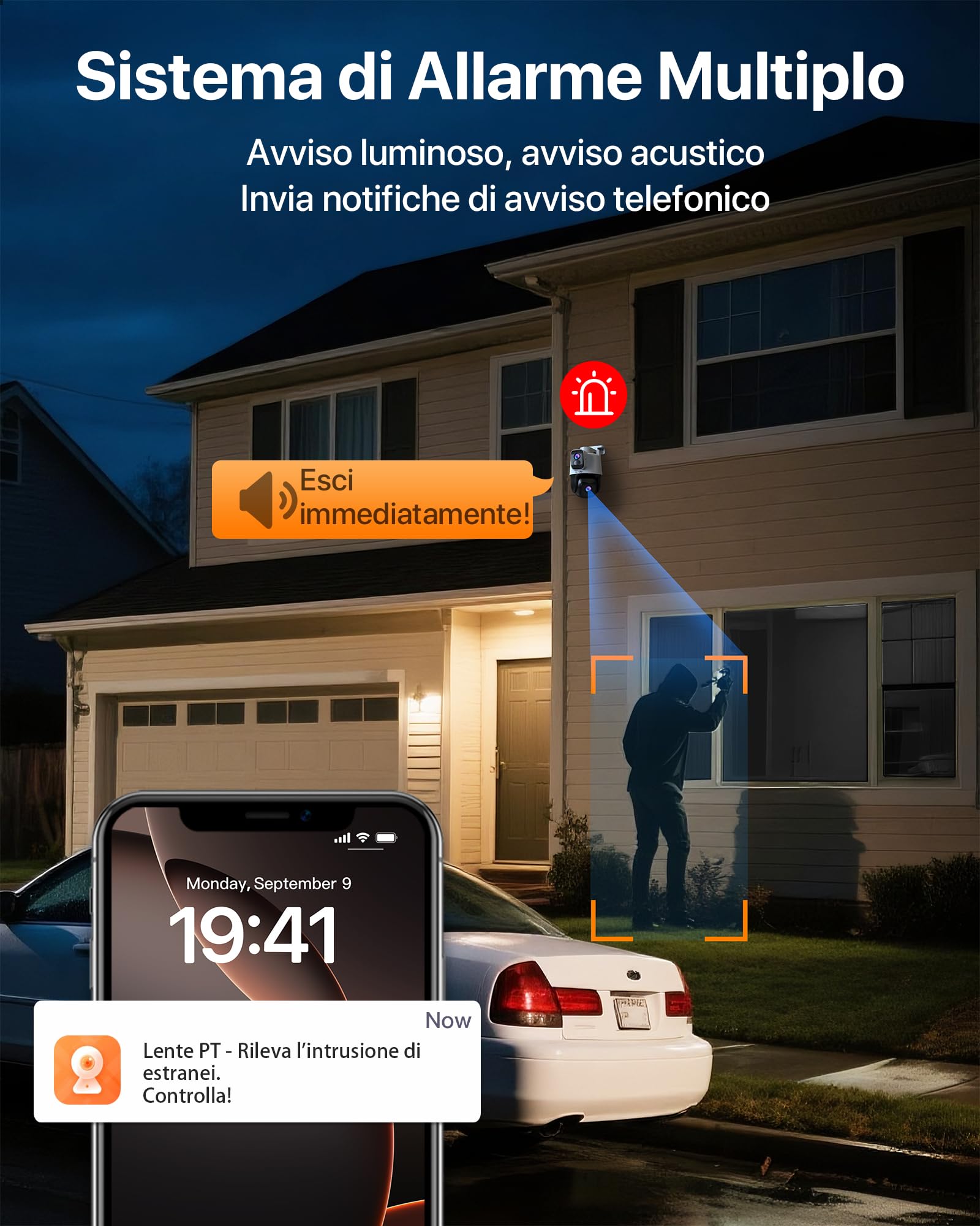Tenda CH9 Telecamera Wi-Fi Esterno Doppia Lente 2K+2K, Wi-Fi 6 PTZ 360°, Pattugliamento Automatico, Visione Notturna a Colori, Allarme Sonoro/Luminoso, Rilevamento Umano/Veicoli, IP65