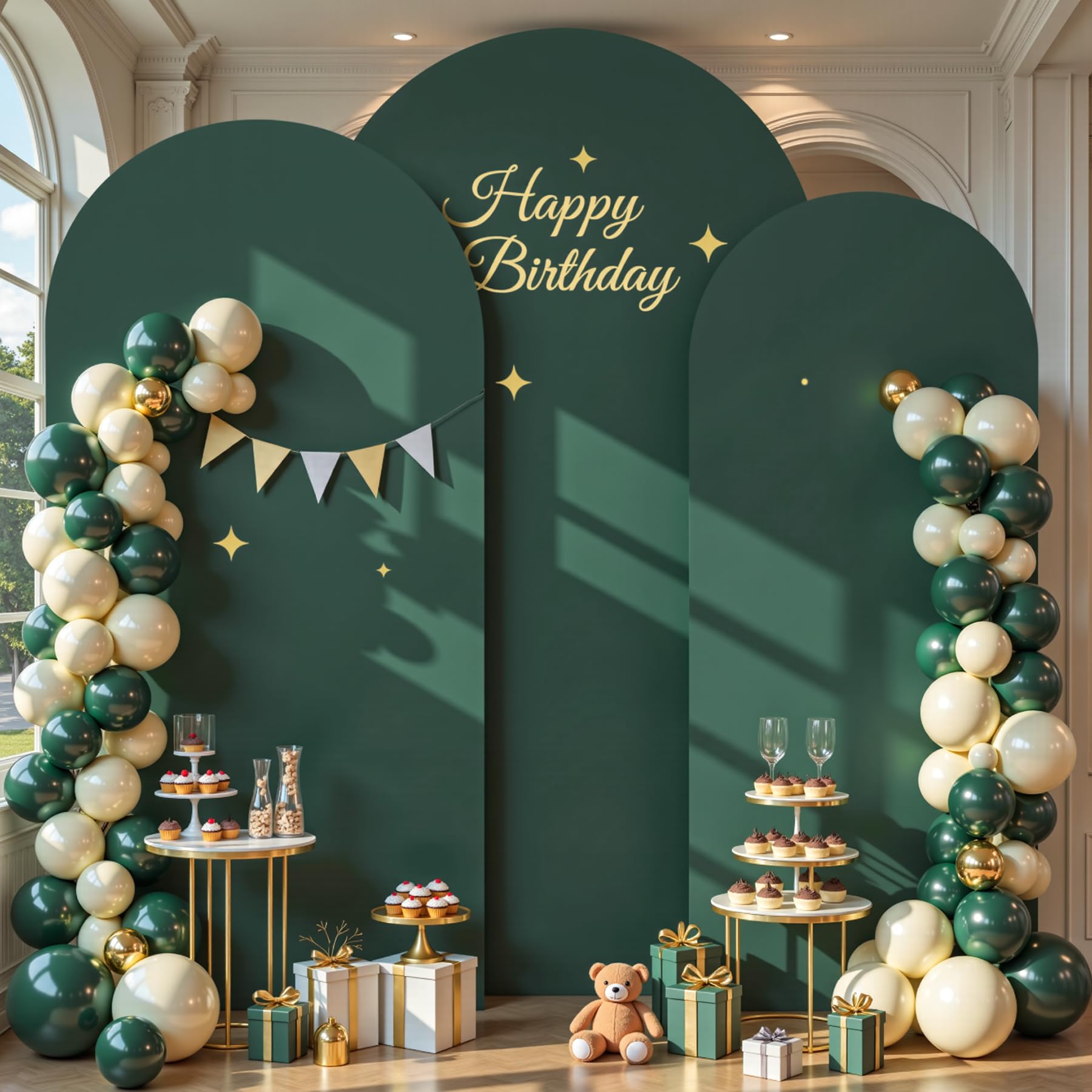 Lot de 3 housses d'arche de mariage vertes (2,3 m, 2 m, 1,8 m) - Toile de fond extensible en élasthanne pour fête d'anniversaire, fête prénatale, décoration d'arche de mariage