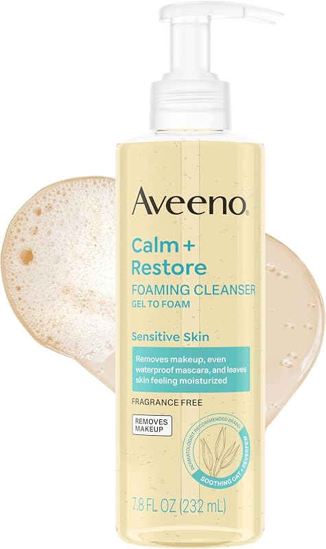 Limpiador de espuma Calm + Restore, sin fragancia, 7.8 fl. oz | Limpiador de espuma para pieles sensibles, elimina el maquillaje, formulado con avena calmante, matricaria y ácido hialurónico