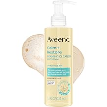 Aveeno Calm + Restore Foaming Cleanser, Fragrance-Free, 7.8 fl. oz | Foaming Cleanser for Sensitive Skin, Removes Makeup, Formulated With Soothing Oat, Feverfew &amp; Hyaluronic Acid