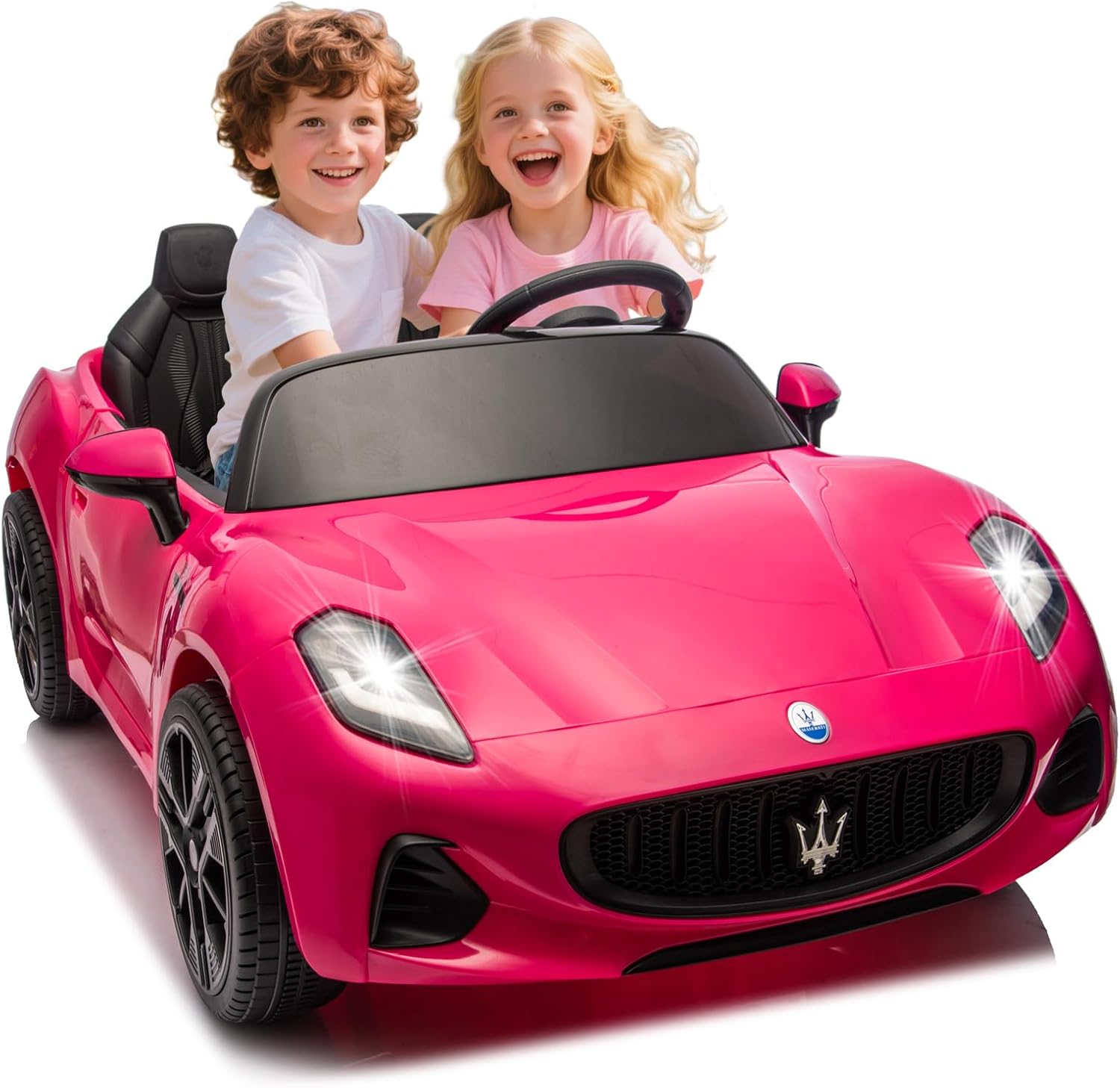 2 Seater Kids Ride on Car with Remote Control -24V 4WD Licensed Maserati GranTurismo Ride on Toys, Bluetooth, High/Low Speed, 132lb Capacity, Toddler Electric Car Gift for Boys Girls (Pink)