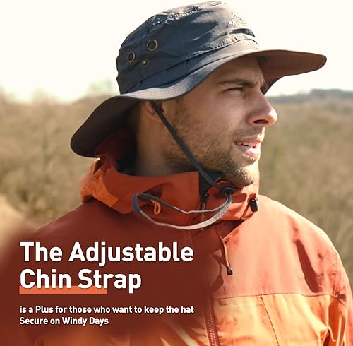 Miniatura 5 de Comhats Sombreros de sol UPF 50 de ala ancha sombrero de safari de verano pesca senderismo boonie para hombre correa de barbilla impermeable