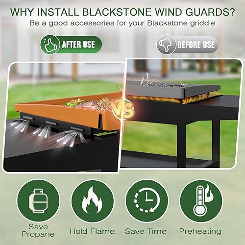 Miniatura 3 de Protectores de viento magnéticos mejorados para parrilla Blackstone de 22 pulgadas, pantallas de acero inoxidable que protegen la llama, retienen el