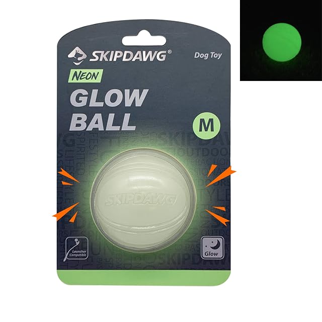 SKIPDAWG Squeaky Glow Dog Ball Light up Dog Ball Glow in The Dark Interactive Toys for Dogs Indoor