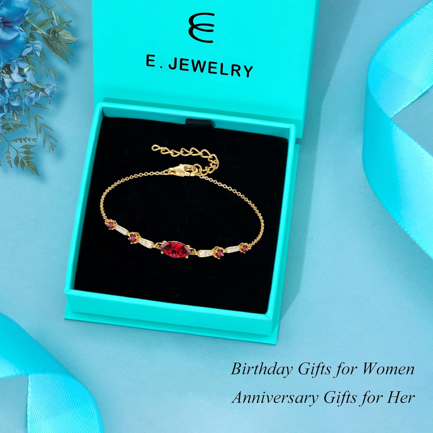 E Gifts for Her Birthstone Bracelets: 5A CZ REAL 18K White/Yellow Gold Plated 925 Sterling Silver Charm Chain Link Bracelet - Birthday Gift for Women Wife Mom Daughter Girlfriend - Image 6